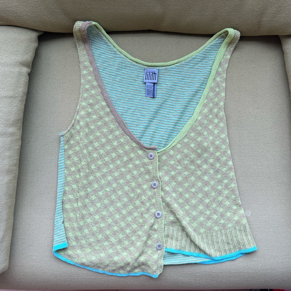 Lilith Green and Blue Checkered Tank Top Sweater Vest M